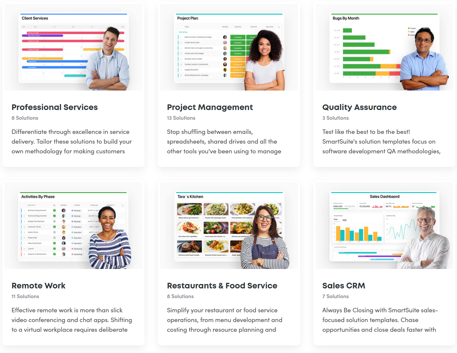 SmartSuite solution templates grouped by category